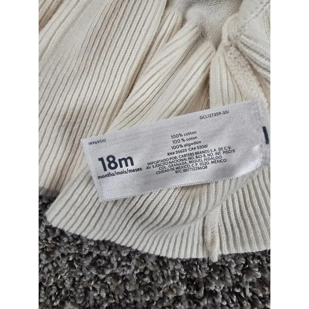 Carters Baby Girls Sz 18M Long Sleeve Sweater Knit Dress Cream Purple Hearts